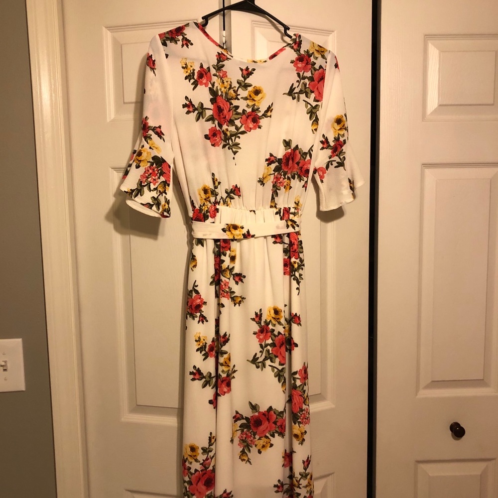 Polagram Floral Maxi Dress - White and Pink - Picture 8 of 10